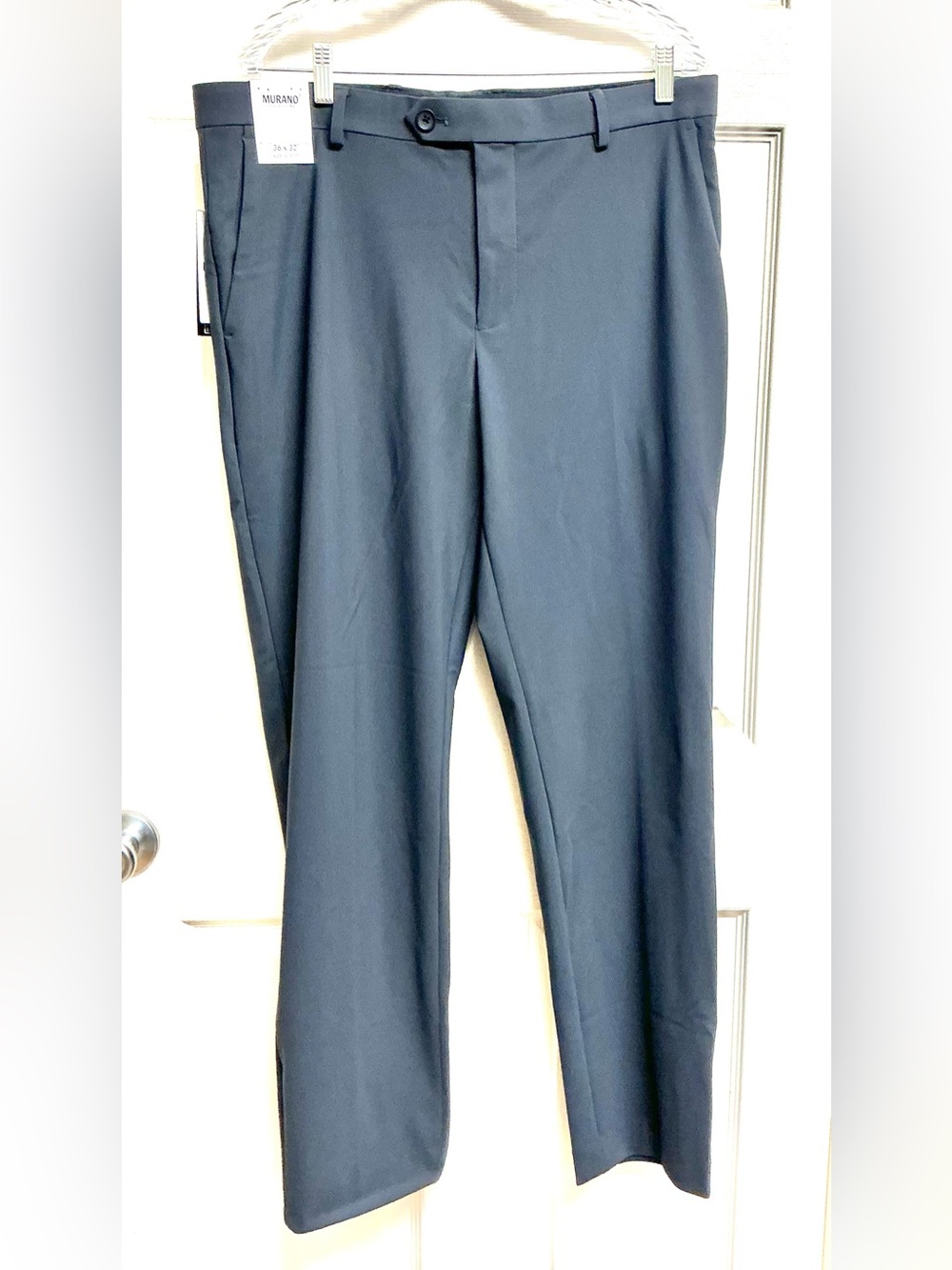 NEW Murano Collezione Alex Slim Fit Men’s 36w 32L Gray Flat Front Trousers Pants